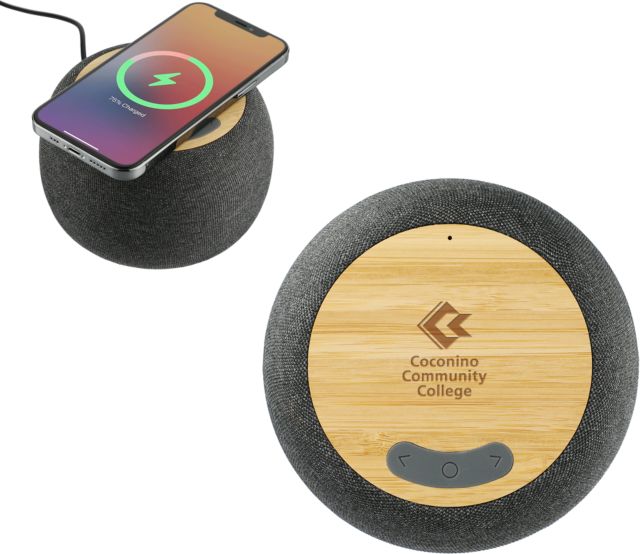 Conconino Garm Fabric & Bamboo Speaker with Wireless Charging Coconino Community College - Primary Mark Engraved - ONLINE ONLY